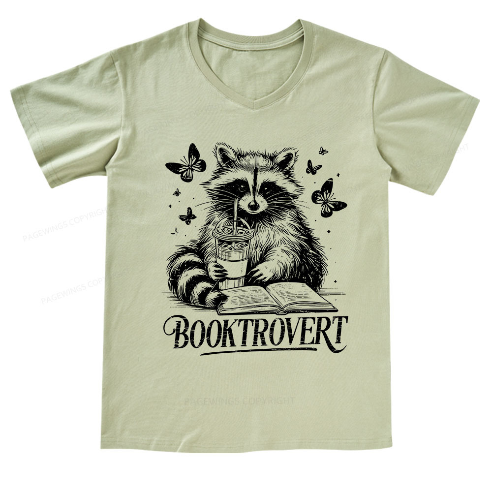 Pagewings Raccoon BookTrovert V-neck T-shirt