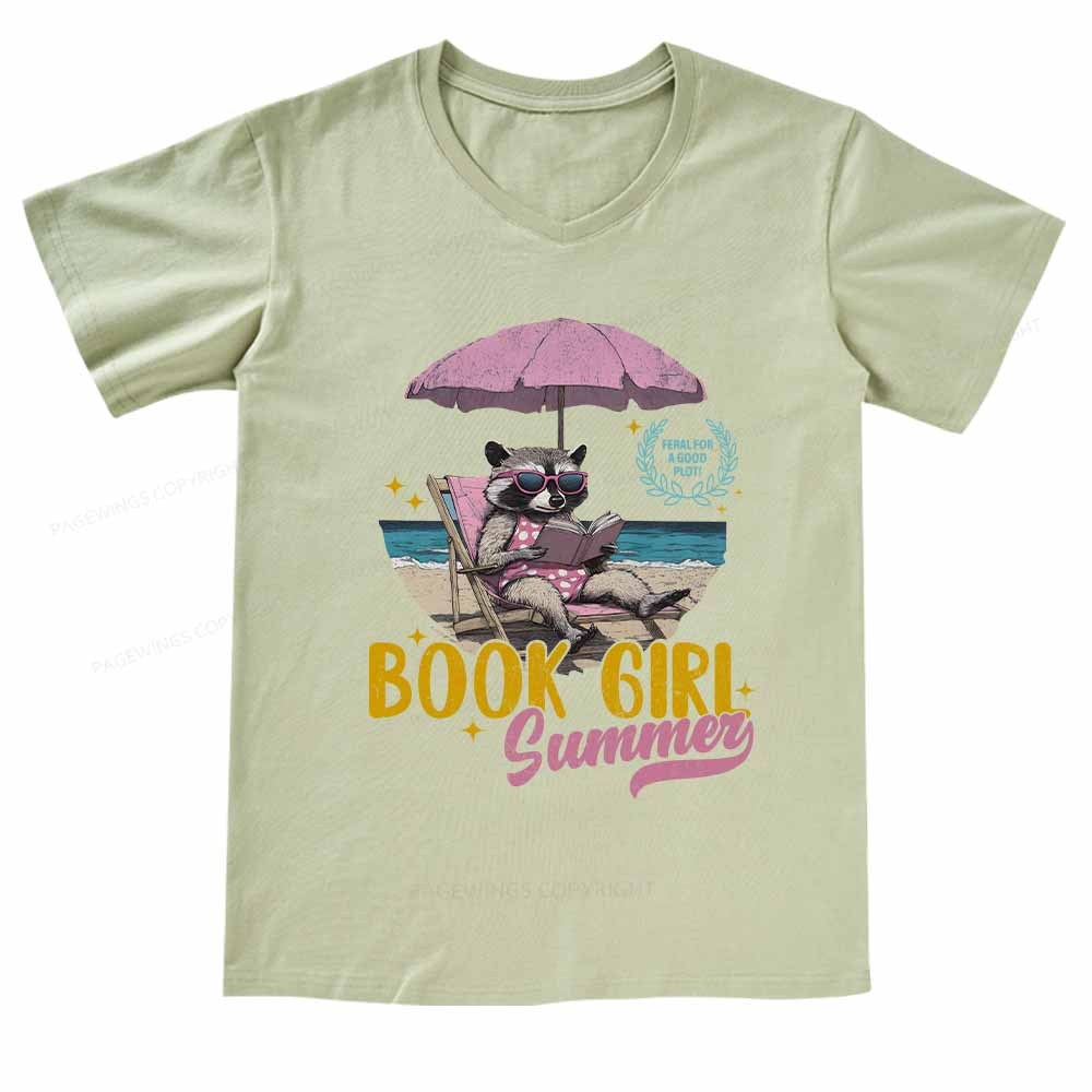 Pagewings Book Girl Summer  V-neck T-shirt