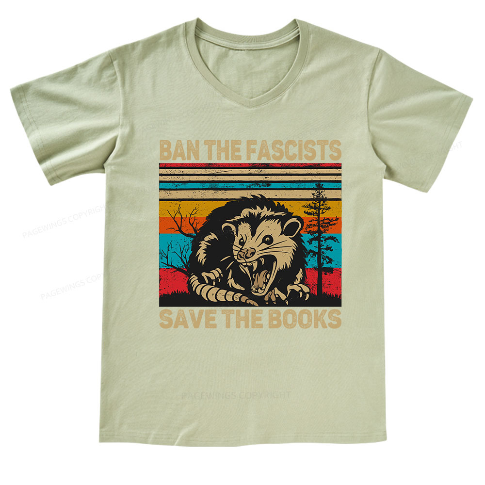 Pagewings Ban The Fascists  Save The Books V-neck T-shirt