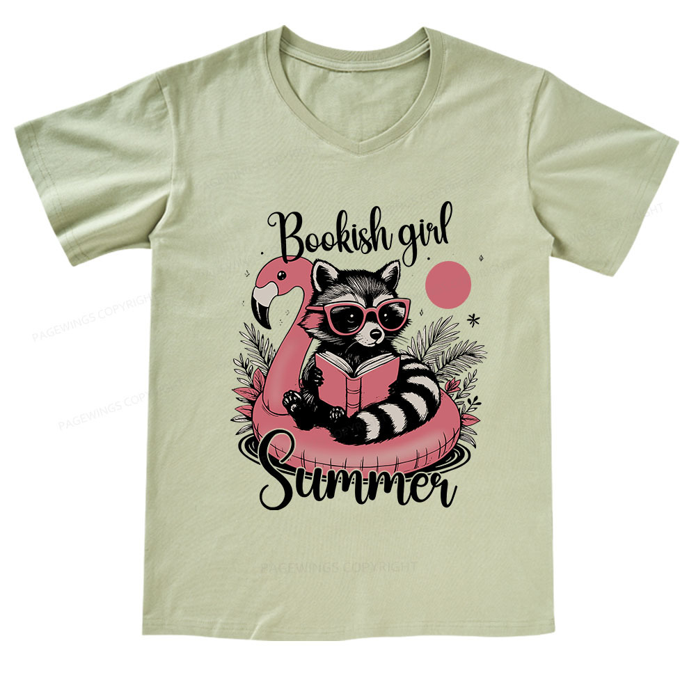 Pagewings Feral Bookish Girl Summer V-neck T-shirt