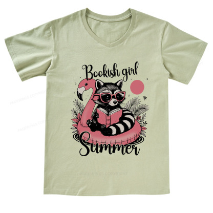 Pagewings Feral Bookish Girl Summer V-neck T-shirt