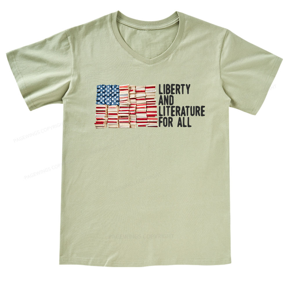 Pagewings Liberty And Literature For All V-neck T-shirt
