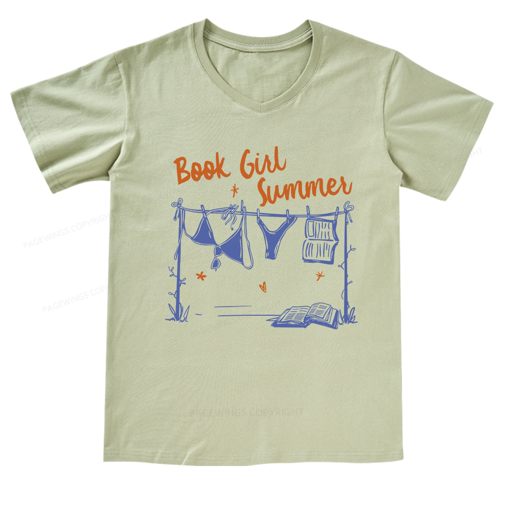 Pagewings Book Girl Summer Bookish V-neck T-shirt