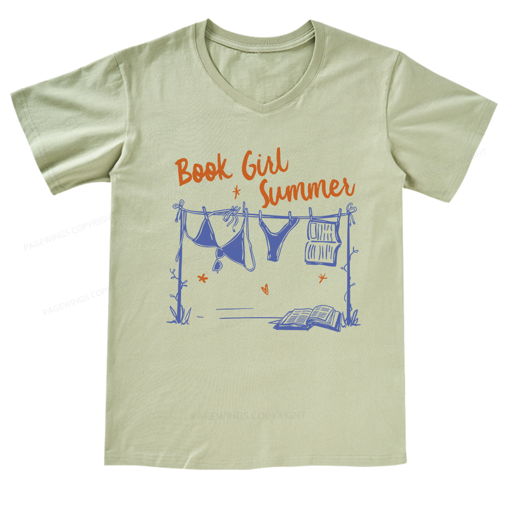 Pagewings Book Girl Summer Bookish V-neck T-shirt