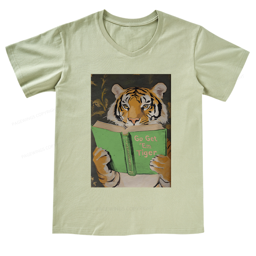 Pagewings Motivational Tiger Reading V-neck T-shirt