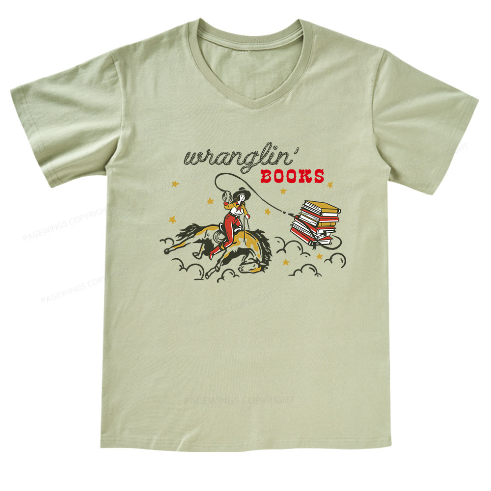 Pagewings Wranglin' Books V-neck T-shirt