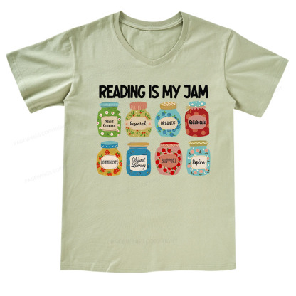 Pagewings Reading is My Jam Bookworm V-neck T-shirt