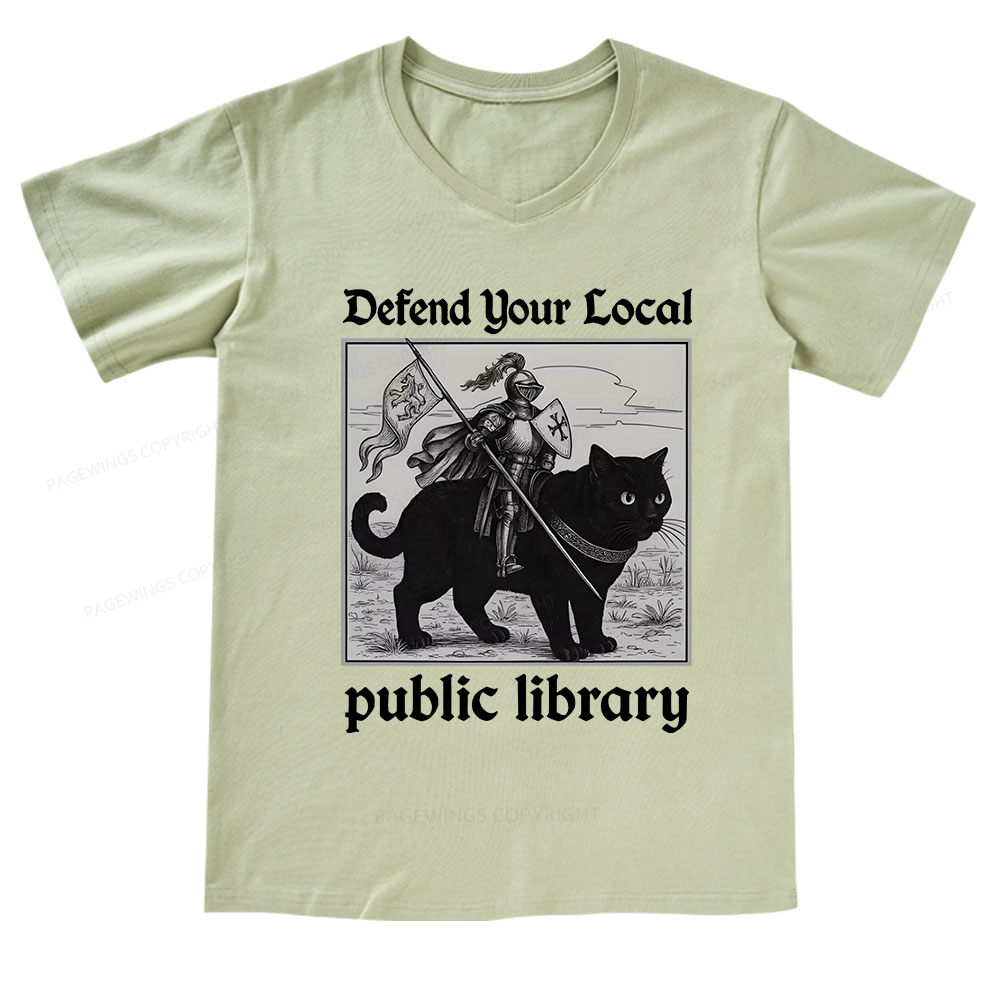 Pagewings Defend Your Local public library V-neck T-shirt