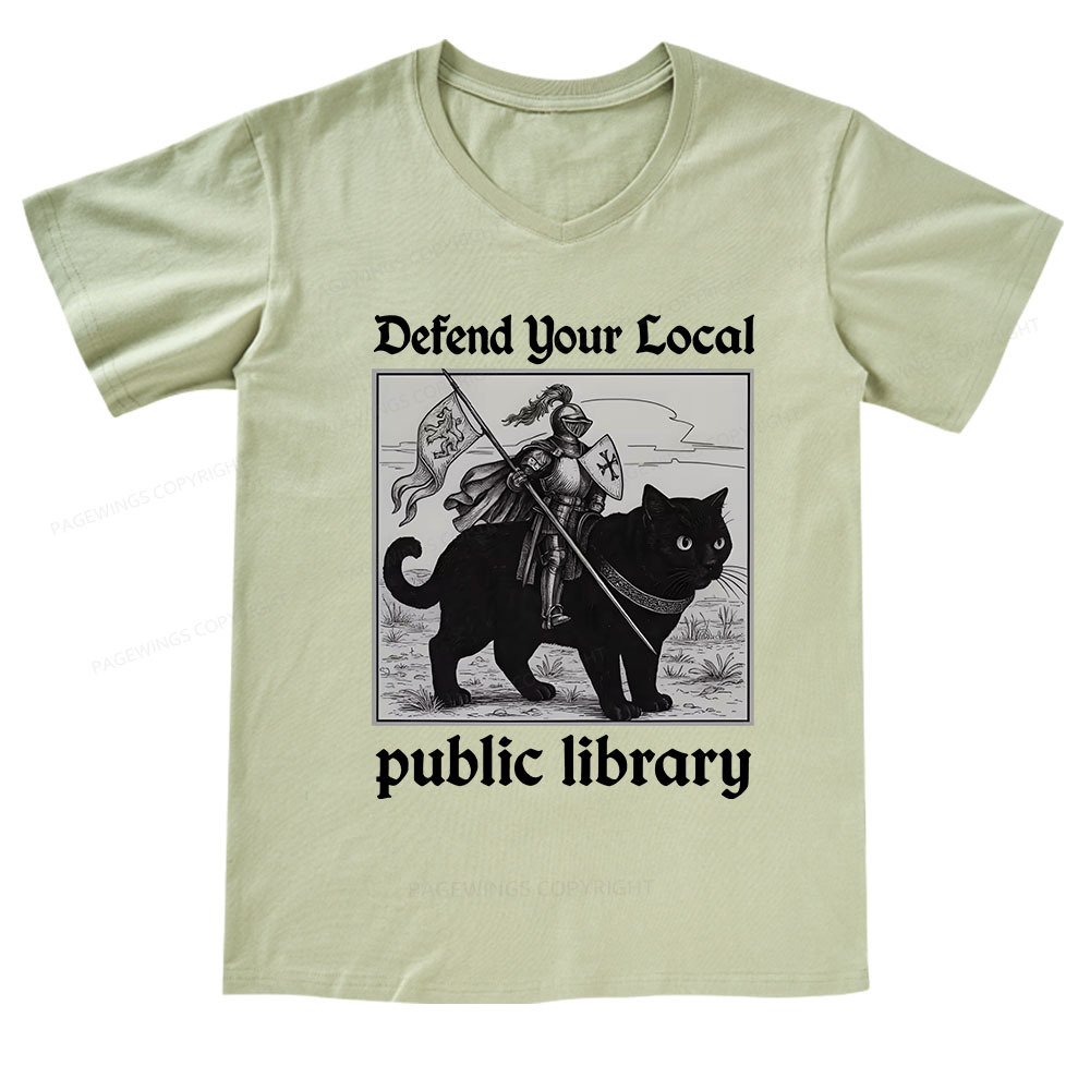 Pagewings Defend Your Local public library V-neck T-shirt