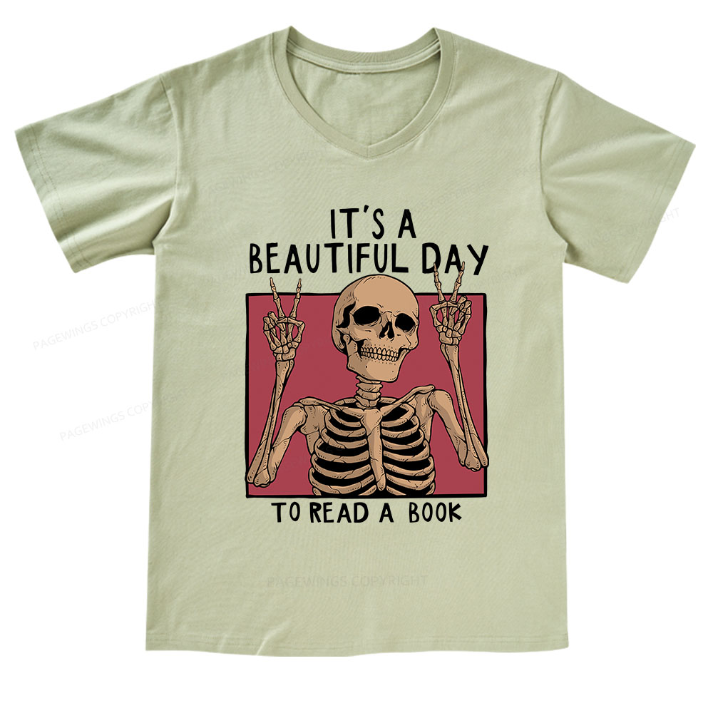 Pagewings It's A Beautiful Day To Read A Book V-neck T-shirt
