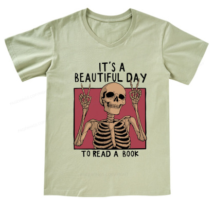Pagewings It's A Beautiful Day To Read A Book V-neck T-shirt