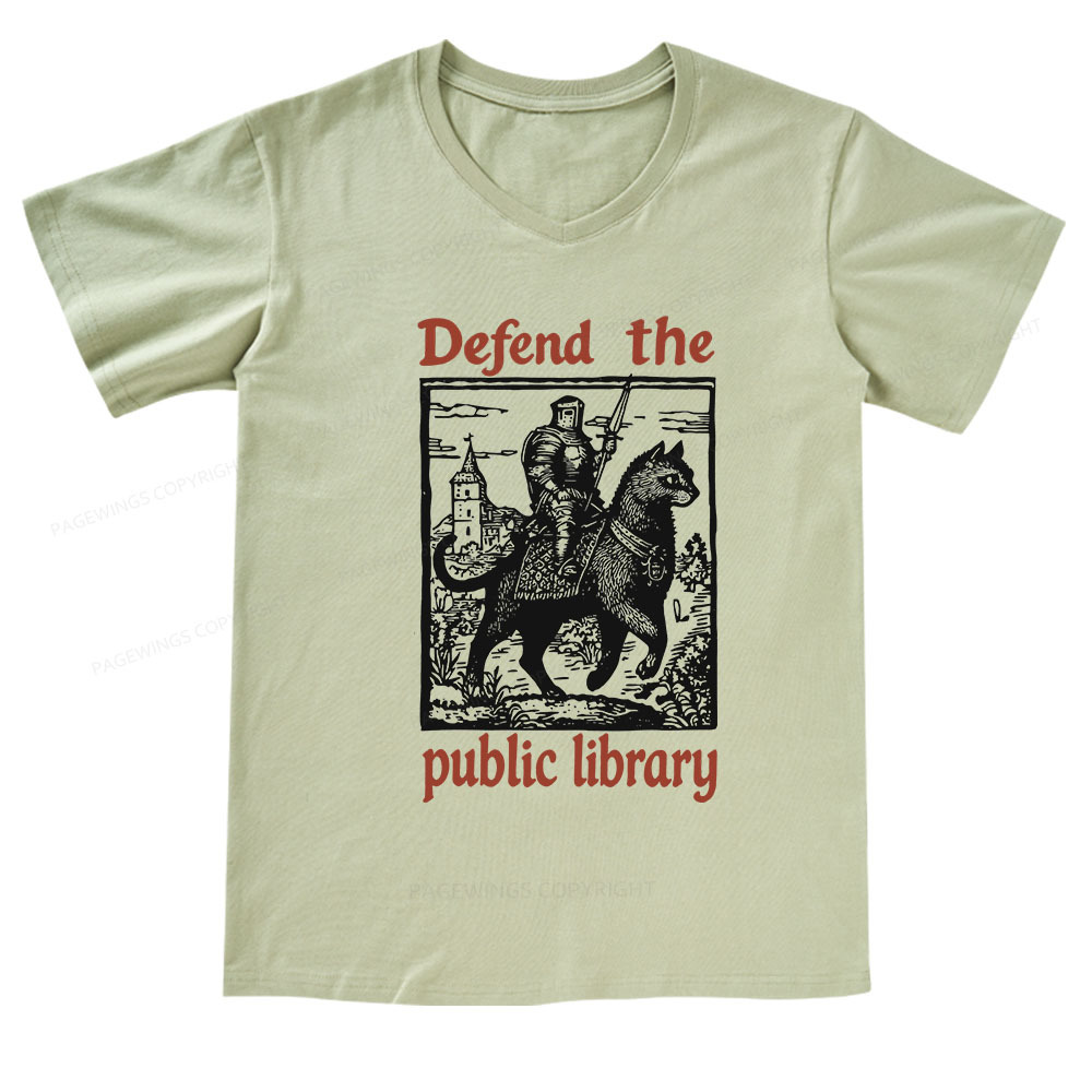 Pagewings Defend the Public Library V-neck T-shirt