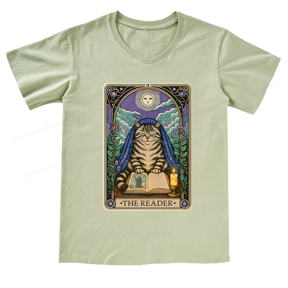 Pagewings The Reader Cat Tarot Cards V-neck T-shirt
