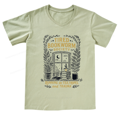 Pagewings Tired Bookworm Society V-neck T-shirt