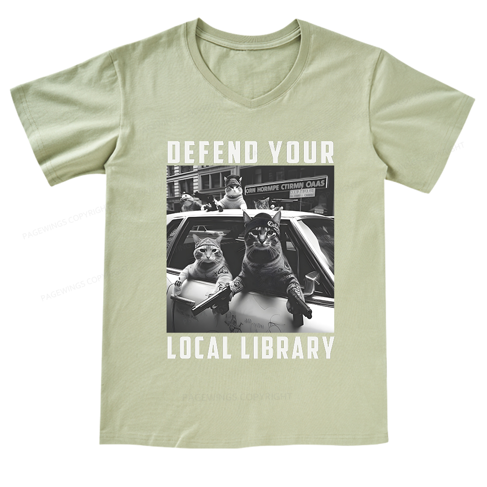 Pagewings Defend Your Local Library V-neck T-shirt