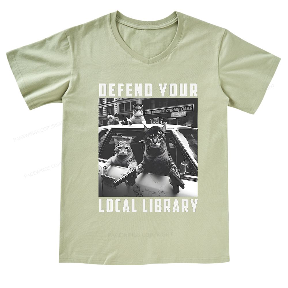 Pagewings Defend Your Local Library V-neck T-shirt