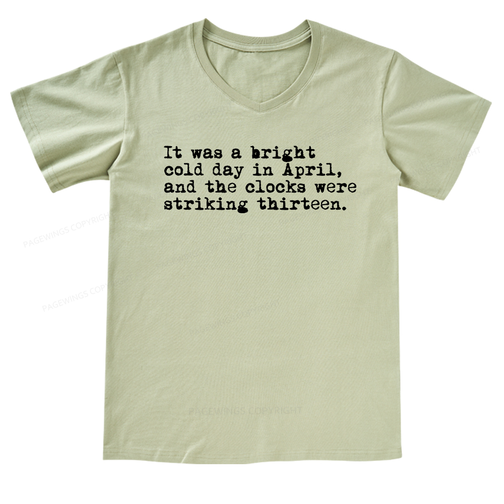 Pagewings Orwell It Was A Bright Cold Day In April  V-neck T-shirt