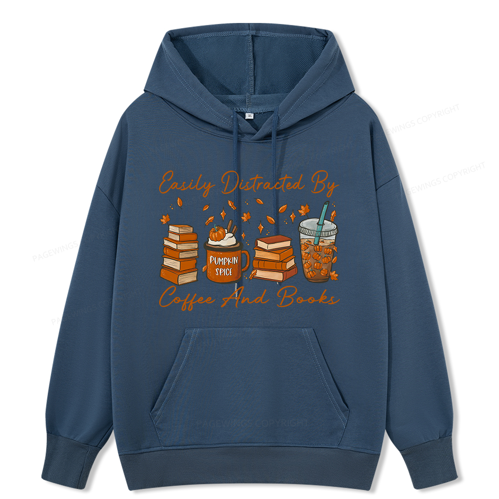 Pagewings Easily Distracted By Coffee And Books Unisex Classic Hoodie