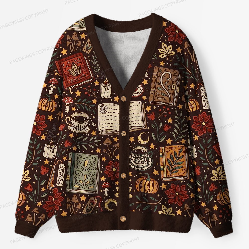 Pagewings Cozy Autumn Reading Unisex Ugly Cardigan Sweaters