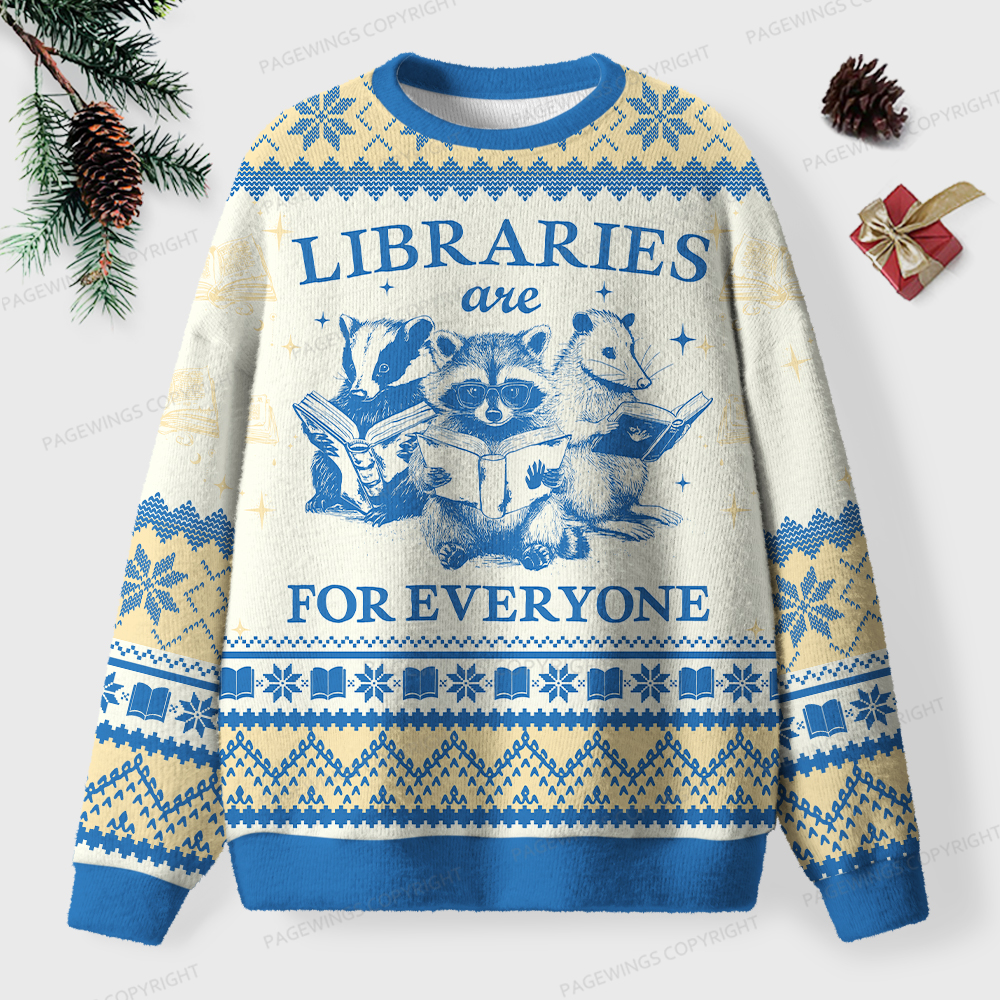 Pagewings Libraries Are For Everyone Unisex Ugly Knit Sweatshirt