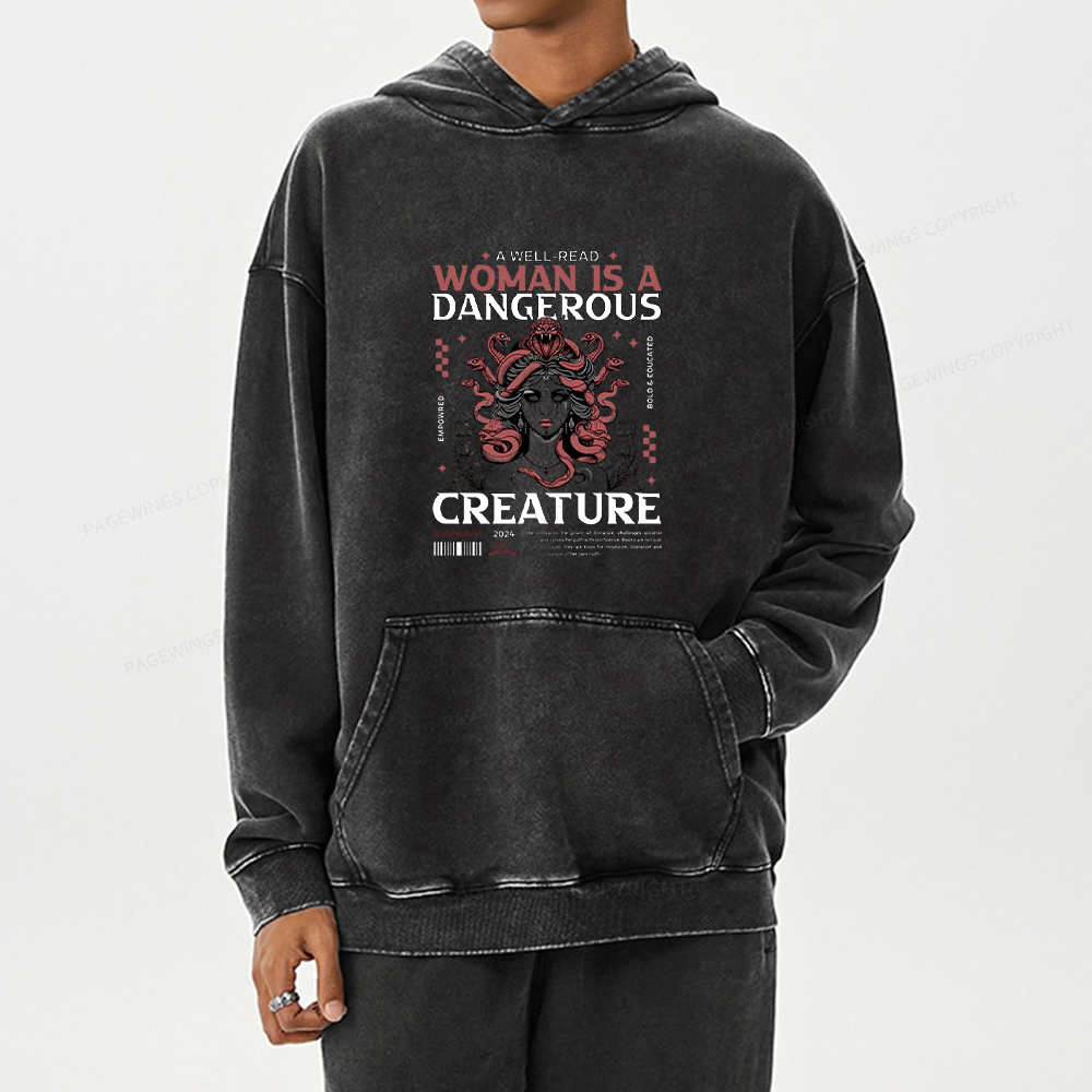 Pagewing A Well-Read Woman is A Dangerous Creature Unisex Washed Hoodie