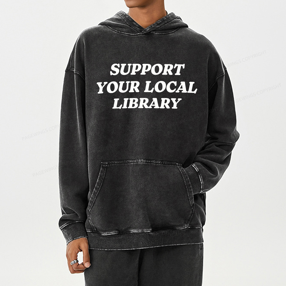 Pagewing Support Your Local Library Unisex Washed Hoodie