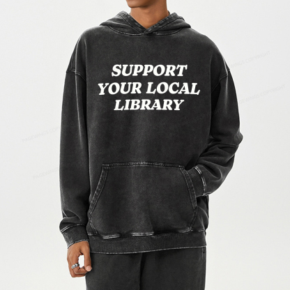Pagewing Support Your Local Library Unisex Washed Hoodie