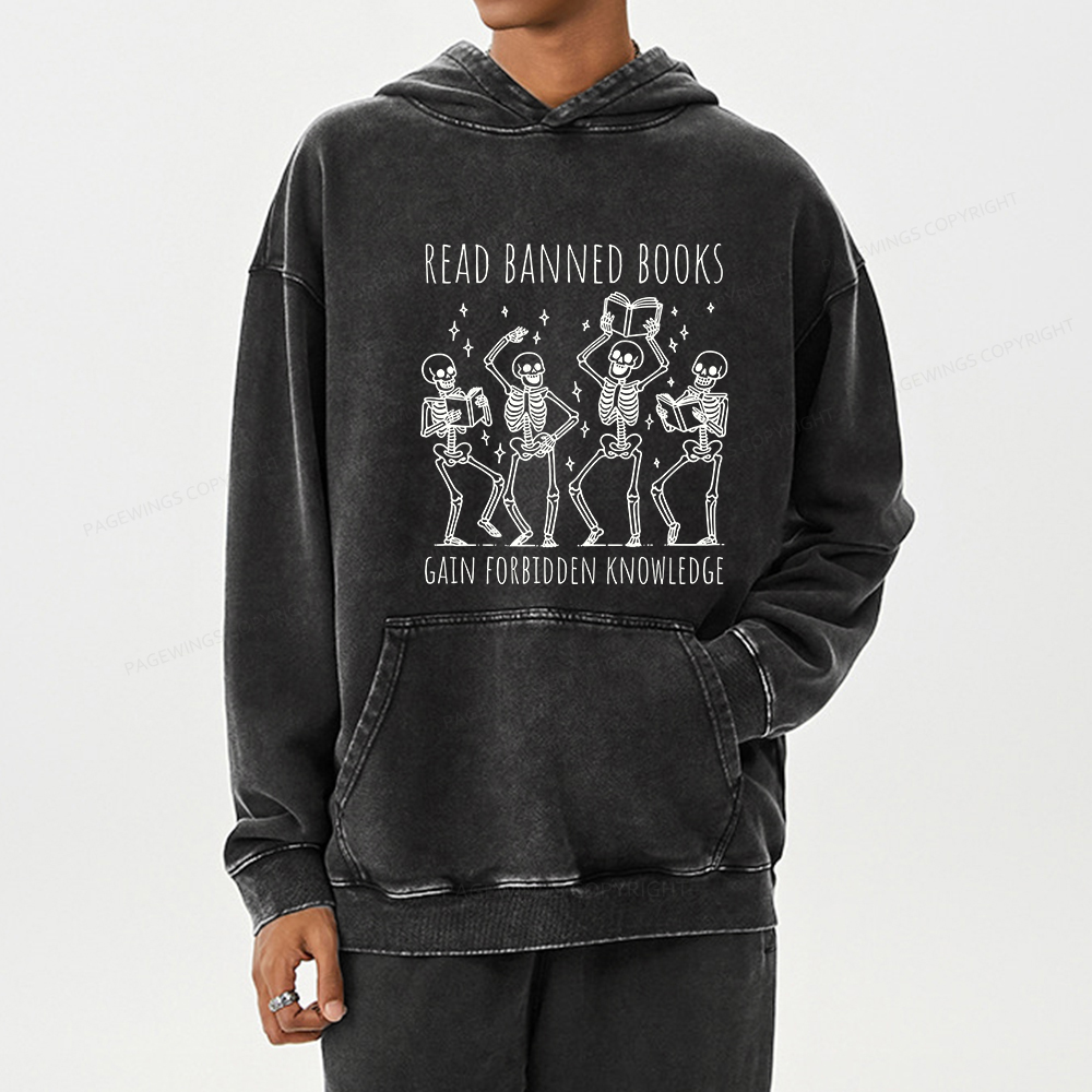 Pagewing Reading Books Tee Book Lover Gift Unisex Washed Hoodie