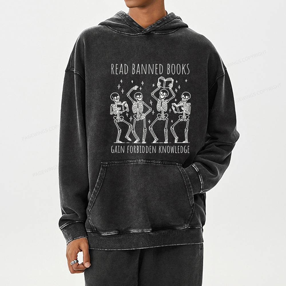 Pagewing Reading Books Tee Book Lover Gift Unisex Washed Hoodie