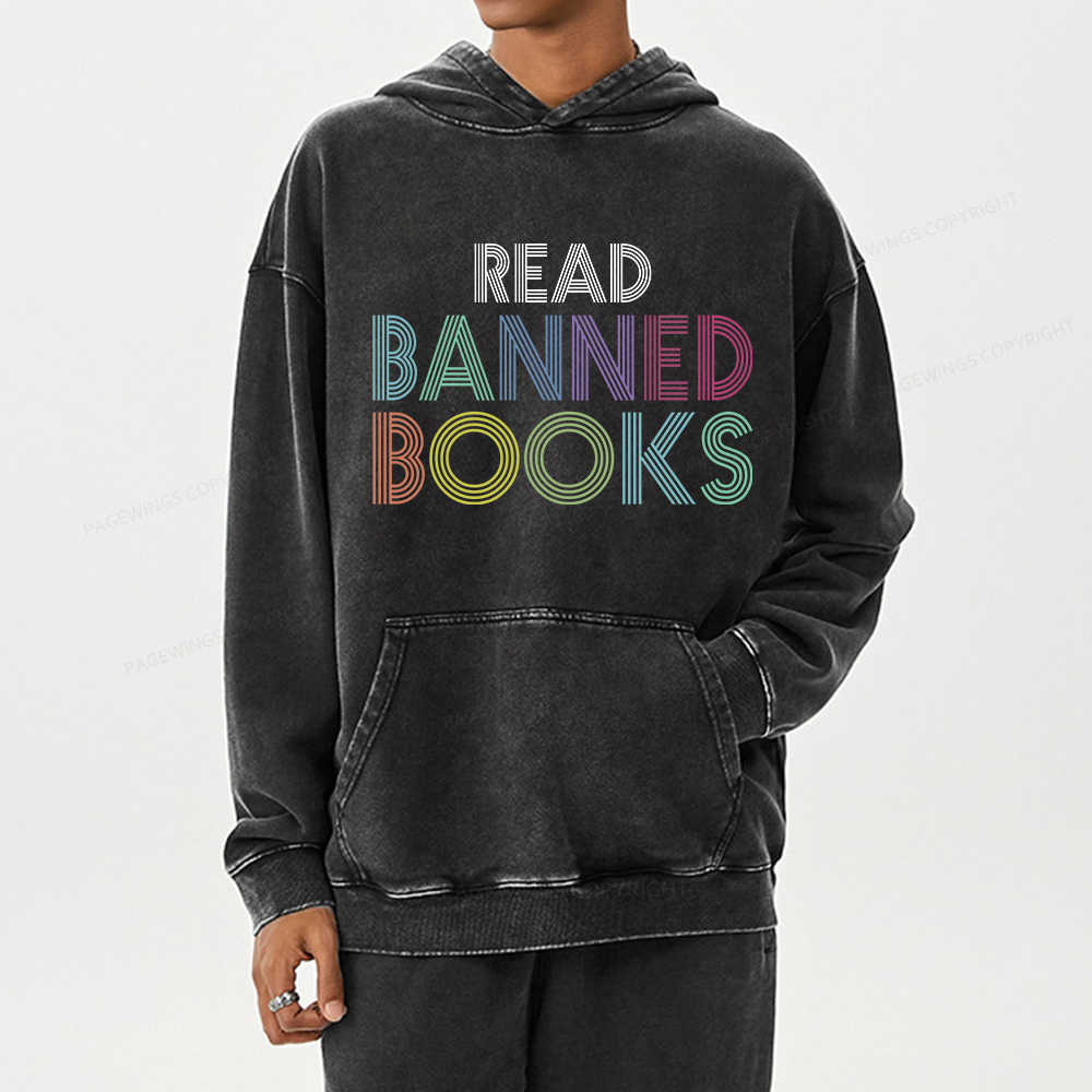 Pagewing Read Banned Books Shirt, Social Justice Gift Unisex Washed Hoodie