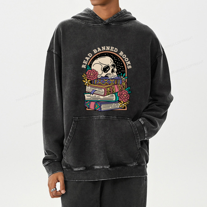 Pagewing Read Banned Book Floral Unisex Washed Hoodie