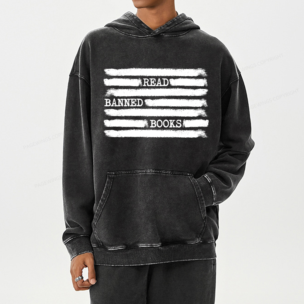 Pagewing Read Banned Books Bookworm Librarian Unisex Washed Hoodie