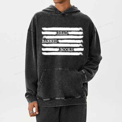 Pagewing Read Banned Books Bookworm Librarian Unisex Washed Hoodie