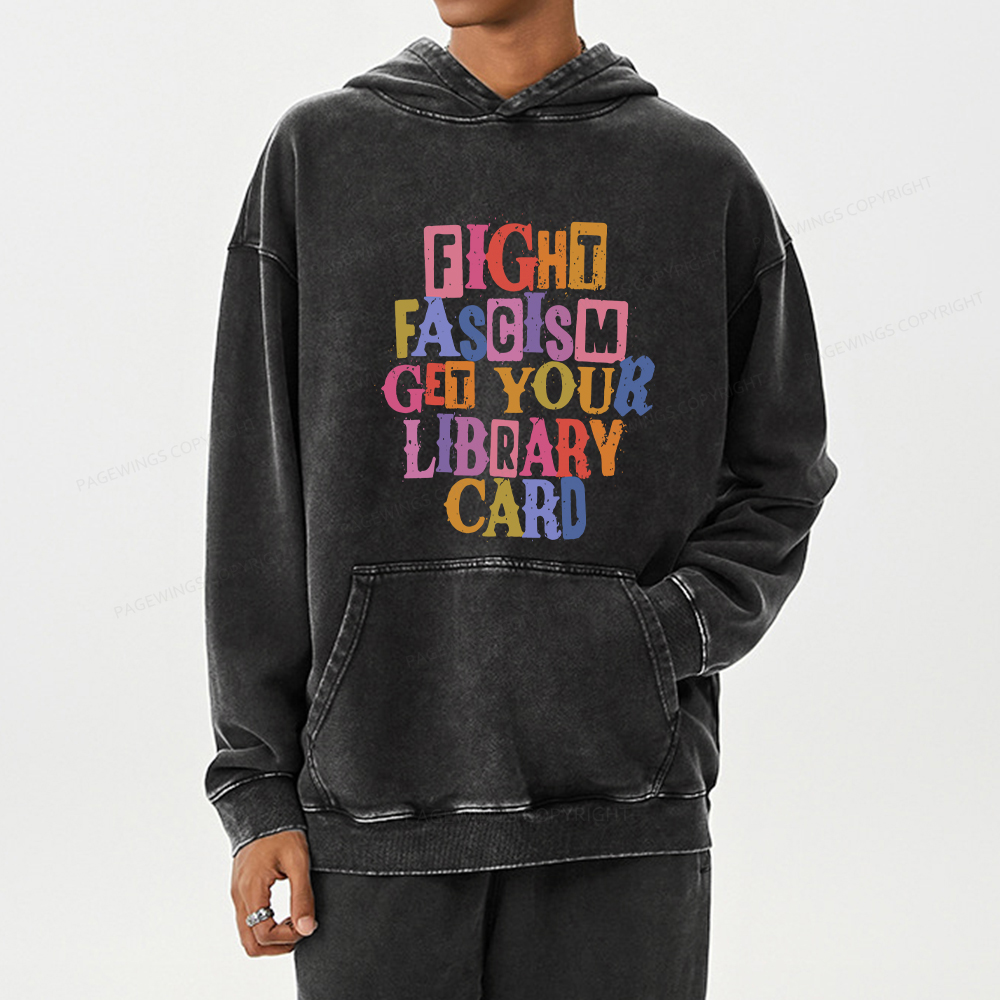 Pagewing Get Your Library Card Unisex Washed Hoodie