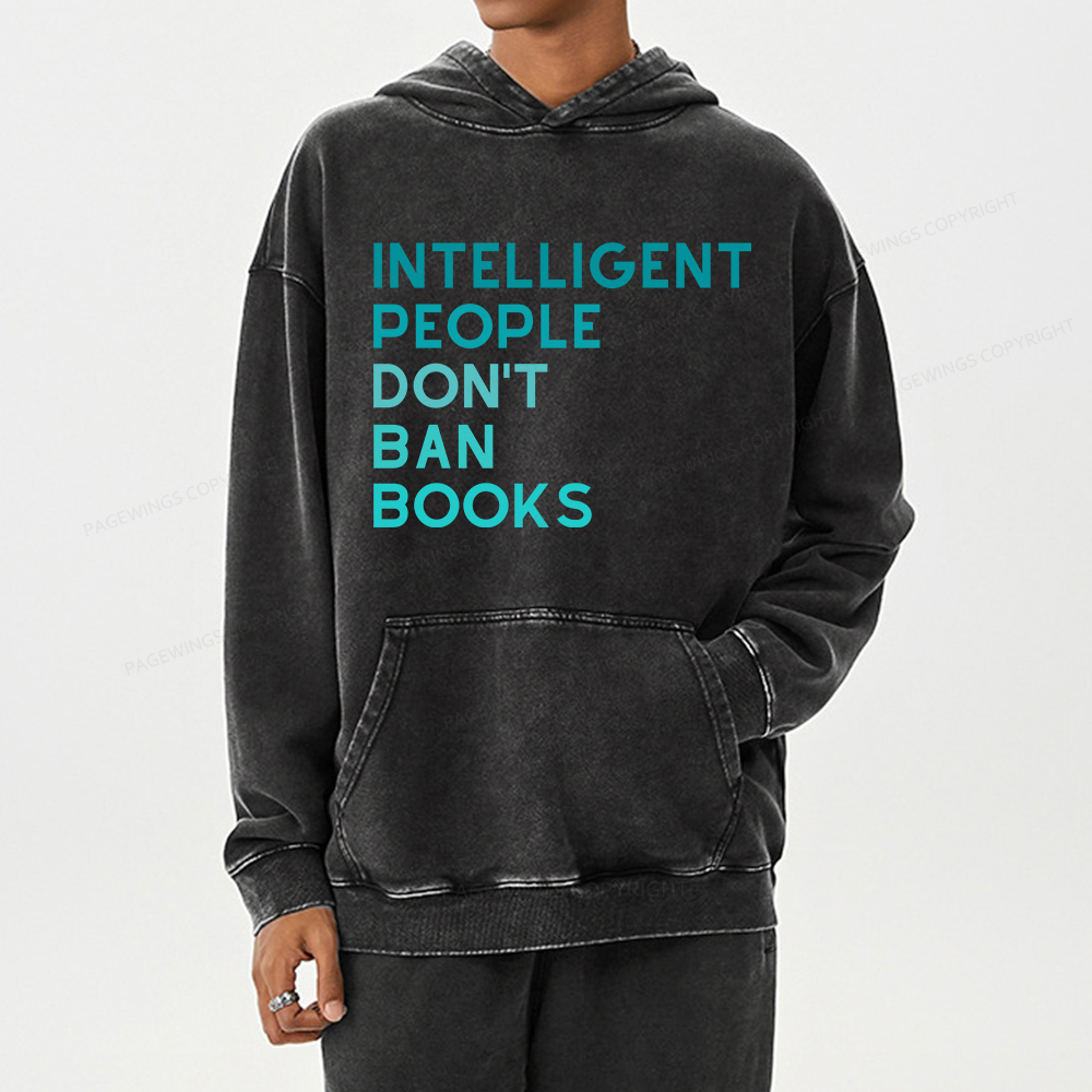 Pagewing Intelligent People Don't Ban Books Unisex Washed Hoodie