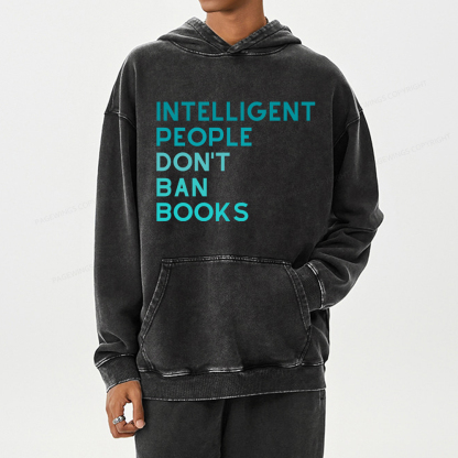 Pagewing Intelligent People Don't Ban Books Unisex Washed Hoodie