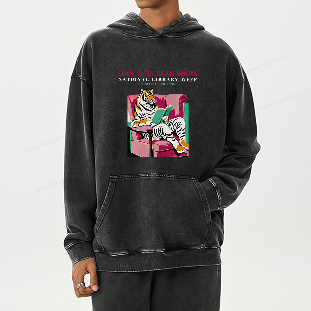Pagewing Library Week Poster 1996 Unisex Washed Hoodie