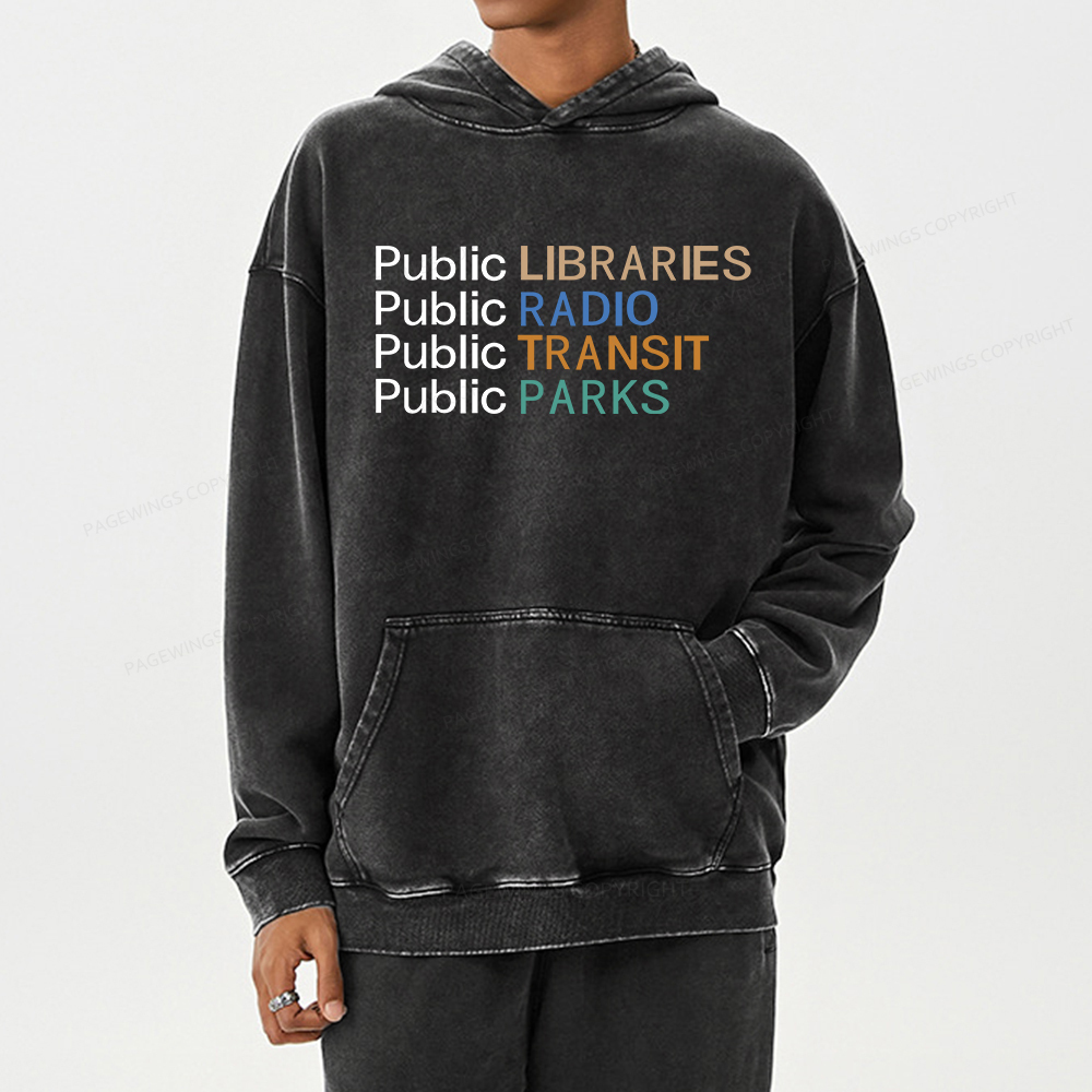 Pagewing Public Libraries Radio Transit Parks Unisex Washed Hoodie