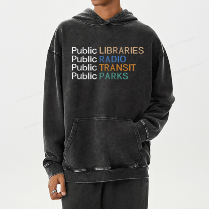 Pagewing Public Libraries Radio Transit Parks Unisex Washed Hoodie