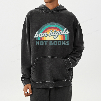 Pagewing Ban Bigots Not Books Unisex Washed Hoodie