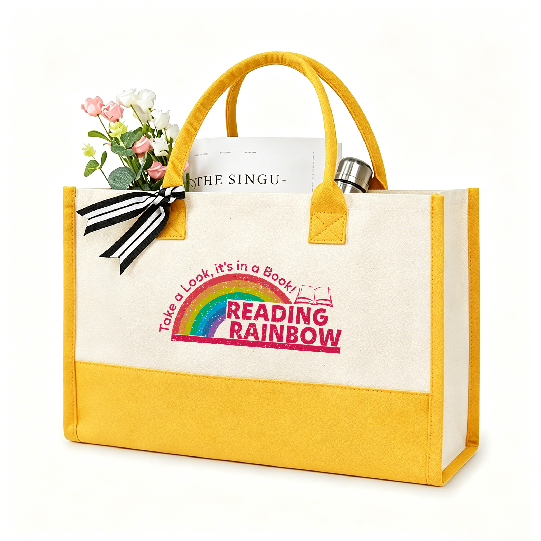 Pagewings Reading With Rainbow11479 Large Tote Bag
