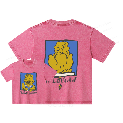 Pagewings Vintage New York Library Tee Unique Find Unisex Kids Washed T-shirt