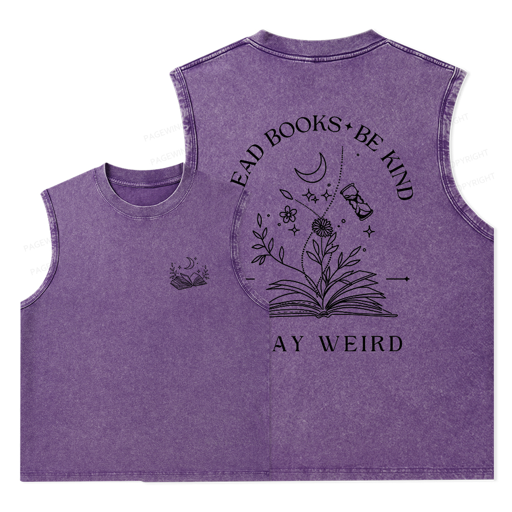 Pagewings Comfort Colors Read Books Be Kind Stay Weird Unisex Washed Tank Top