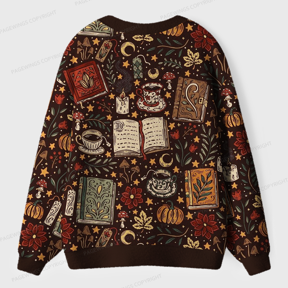 Pagewings Cozy Autumn Reading Unisex Ugly Cardigan Sweaters