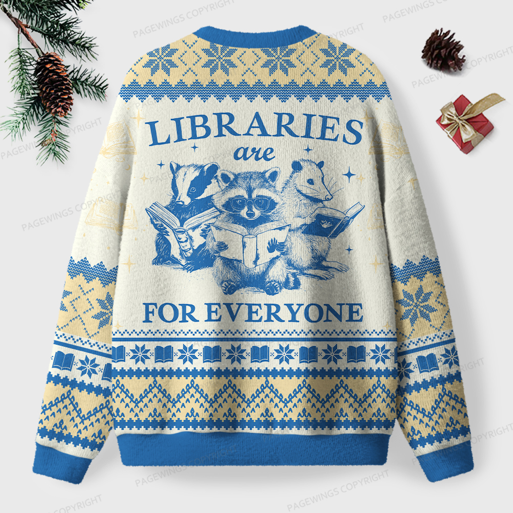 Pagewings Libraries Are For Everyone Unisex Ugly Knit Sweatshirt