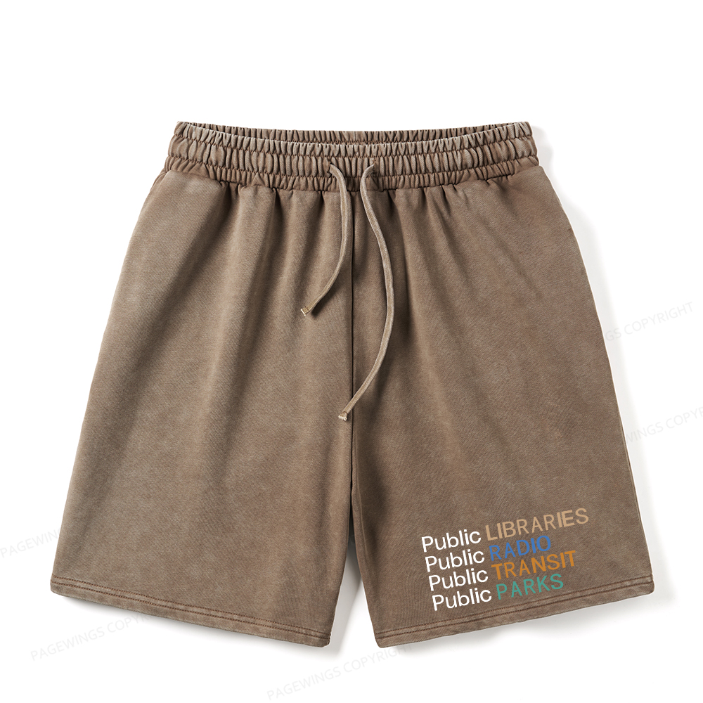 Pagewings Public Libraries Radio Transit Parks Unisex Washed Shorts