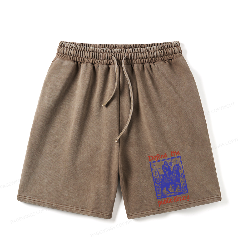 Pagewings Defend the Public Library Unisex Washed Shorts