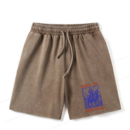 Pagewings Defend the Public Library Unisex Washed Shorts