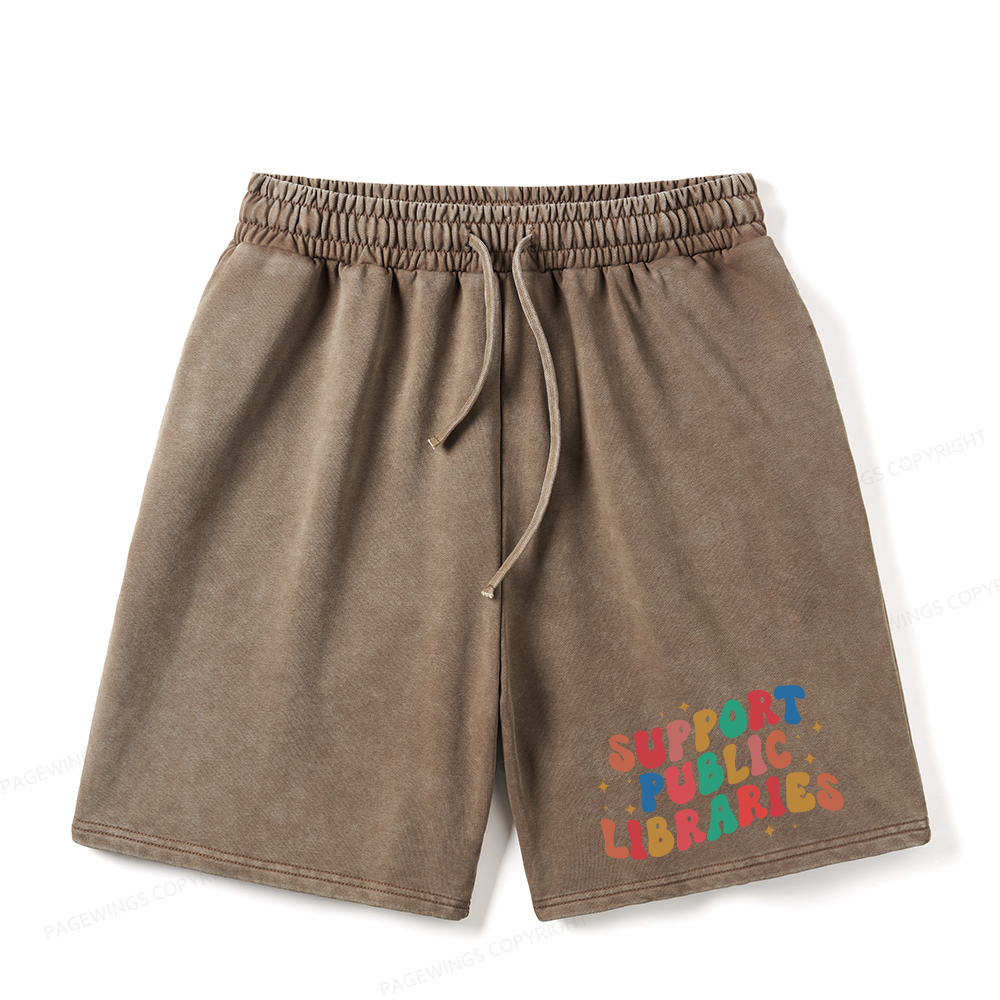 Pagewings Public Library Unisex Washed Shorts