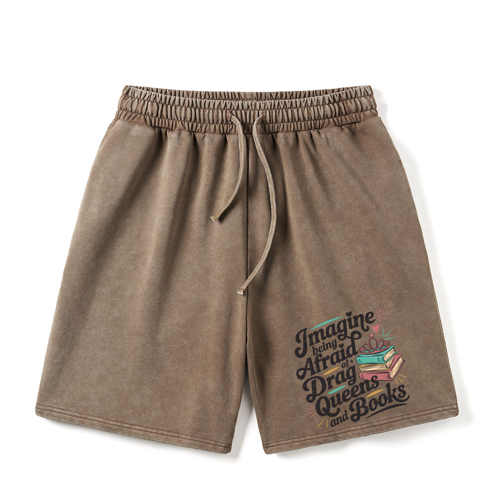 Pagewings Imagine Being Afraid Of Drag Queens And Books Unisex Washed Shorts